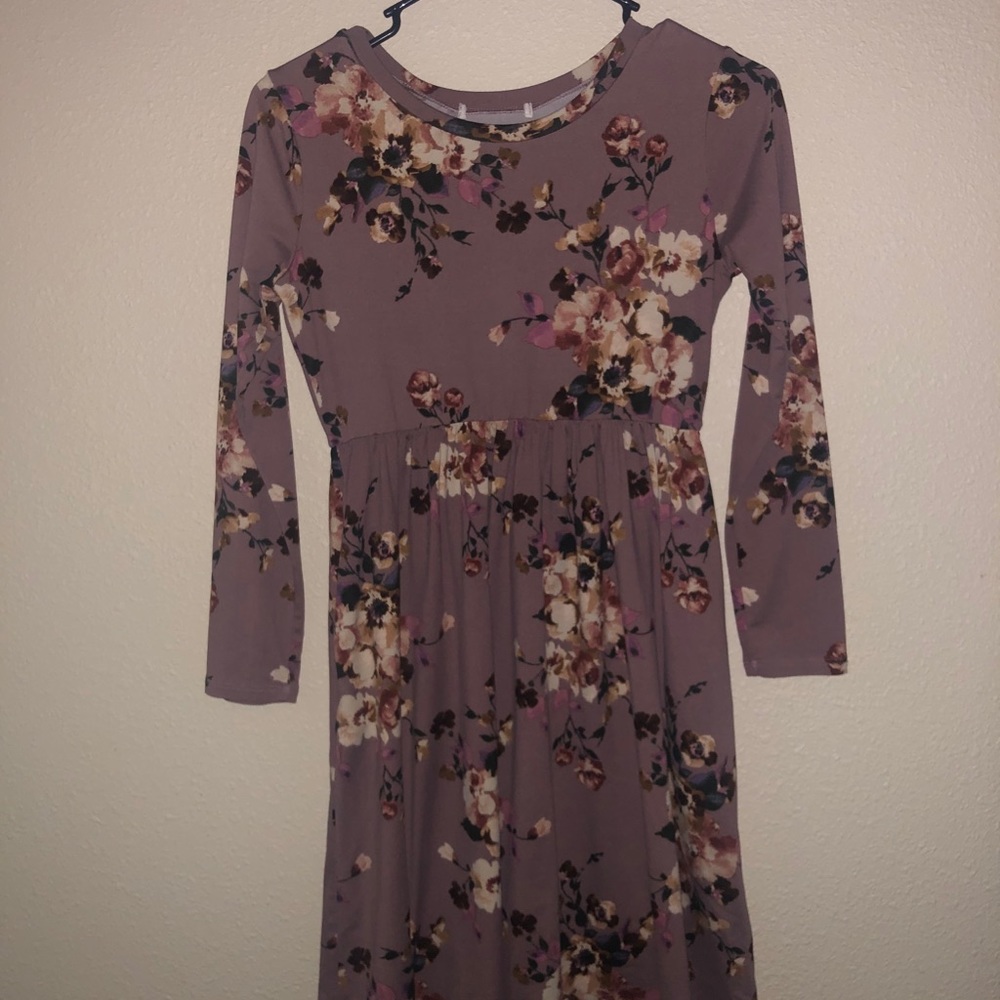 purple flower long sleeve dress